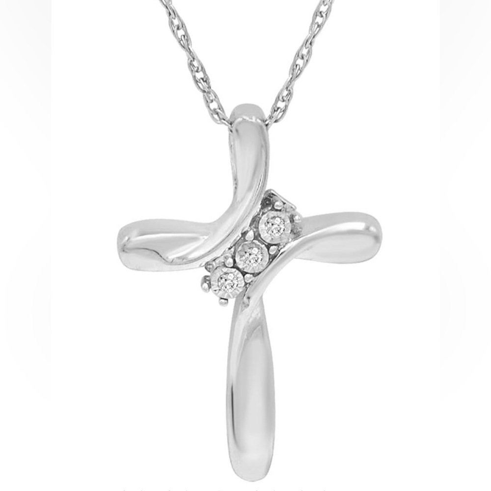 Three Stone Diamond Cross Pendant Necklace